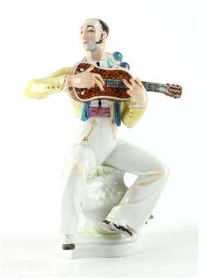 Paul Scheurich (1883-1945), Spaniard with lute, designed in 1932, executed by Meissen Porcelain Factory, c. 1954, - Jugendstil and 20th Century Arts and Crafts
