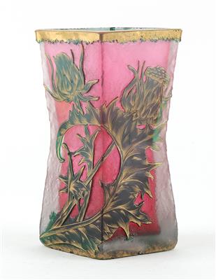 Square-section vase with thistles, Daum, Nancy, c. 1895, - Jugendstil e arte applicata del XX secolo