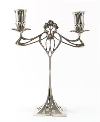 Two-light candleholder, Germany, 20th century, - Jugendstil e arte applicata del XX secolo