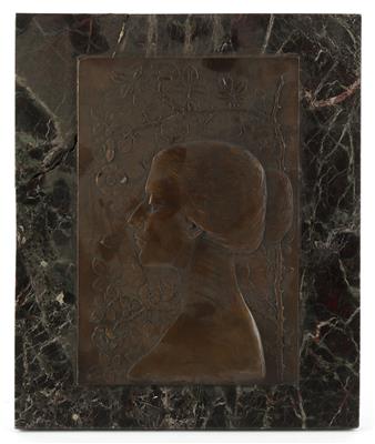 Jugendstilrelief mit einer Frauenbüste in Profil unter einem blühenden Zweig, 1901 - Jugendstil e arte applicata del XX secolo