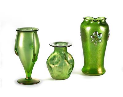 drei Vasen, Johann Lötz Witwe, Klostermühle, um 1900 - Jugendstil und Kunsthandwerk des 20. Jahrhunderts