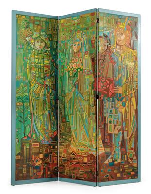 A large three-piece screen by Charles Sorel, Germany, c. 1980, - Jugendstil e arte applicata del XX secolo