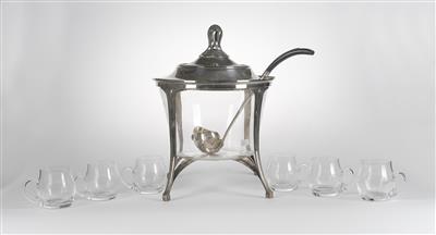 A punch set: a large centrepiece with glass and six glasses, Krupp Berndorf, c. 1920 - Jugendstil and 20th Century Arts and Crafts