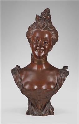 Francoise Alphonse Piquemal, Bronzebüste einer kostümierten Dame, Frankreich, um 1900 - Jugendstil und Kunsthandwerk des 20. Jahrhunderts