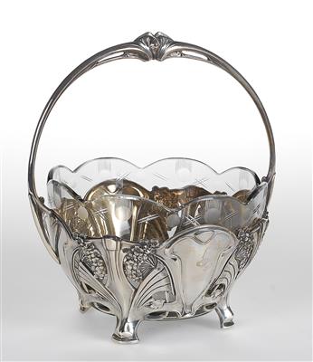 A handled basket made of silver with original glass liner, Germany, first third of the 20th century - Secese a umění 20. století