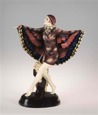 Josef Lorenzl (1892 Vienna 1950), a figure “Gefangener Vogel” (The Captive Bird Niddy Impekoven on an oval plinth), designed in c. 1922, executed by Wiener Manufaktur Friedrich Goldscheider, 1922-41 - Secese a umění 20. století