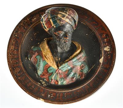 A wall plate with relief: an Arab with beard, Wiener Manufaktur Friedrich Goldscheider, Vienna 1887-97 - Jugendstil and 20th Century Arts and Crafts