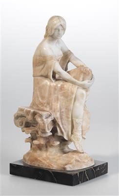 Antikisierende Frauenenfigur auf einem Felsen sitzend, um 1900 - Secese a umění 20. století