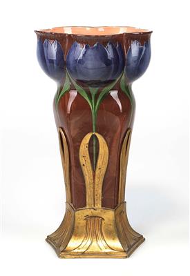 Blütenförmige Vase mit einer Montierung der Fa. Orivit AG, Köln-Ehrenfeld, um 1900 - Jugendstil and 20th Century Arts and Crafts