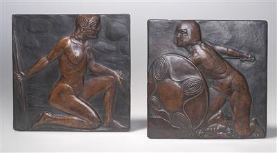 Zwei Reliefs mit Darstellungen von Kämpfern, um 1920 - Jugendstil and 20th Century Arts and Crafts