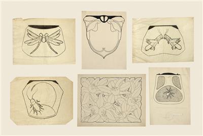 Karl Robert Rädler (1881-1940), sechs Entwürfe für Handtaschen und Lederarbeiten, Wiener Kunstgewerbeschule, 1911, - Secese a umění 20. století