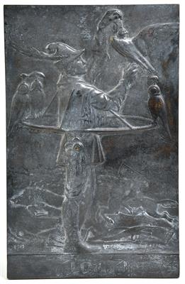 K. Ferl, Metallrelief mit Jagdszene, 1912 - Jugendstil und Kunsthandwerk des 20. Jahrhunderts