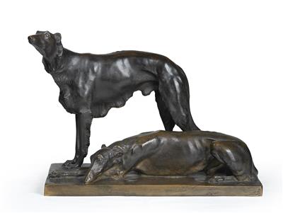 Hugo F. Kirsch, große Bronzegruppe: zwei Windhunde, Wien, um 1910/15 - Kleinode des Jugendstils & Angewandte Kunst des 20. Jahrhunderts