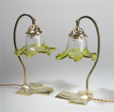 Paar Jugendstil Tischlampen mit ausschwingenden Lampenschirmen, Entwurf: um 1900/1910 - Jugendstil and 20th Century Arts and Crafts
