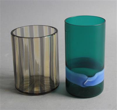 Fulvio Bianconi, Vase "a fasce" und Gio Ponti, Vase "a canne", Entwurf: 1950er Jahre, Venini, Murano - Secese a umění 20. století