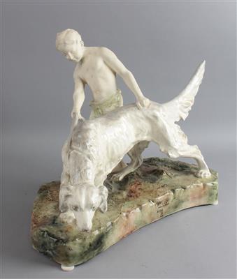 Knabe mit Jagdhund, Wiener Manufaktur Friedrich Goldscheider, ca. 1900-1917 - Kleinode des Jugendstils und angewandte Kunst des 20. Jahrhunderts