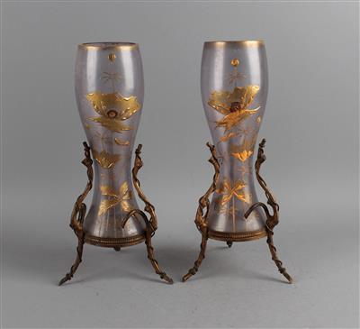 Paar Vasen mit vegetabilen Bronzemonturen, Böhmen, um 1900 - Jugendstil e arte applicata del XX secolo