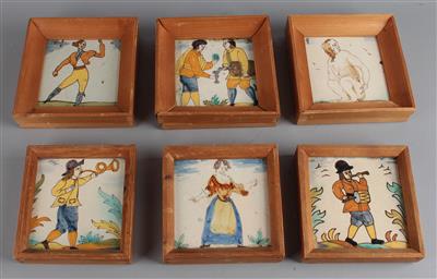 Sechs Keramikfliesen, Georges Kars zugeschrieben, um 1900/1920 - Kleinode des Jugendstils und angewandte Kunst des 20. Jahrhunderts