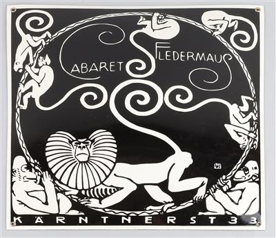 Emailleschild: Cabaret Fledermaus, Kärntnerstr. 33, Ausführung: Email Hoelzl, Wien XX, um 1970 - Jugendstil and 20th Century Arts and Crafts