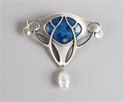 Silberbrosche mit Schmuckstein und einer Perle, um 1920 - Kleinode des Jugendstils und angewandte Kunst des 20. Jahrhunderts
