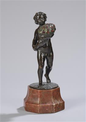 A. Heinrich, Bronzeknabe mit Blumen in einem Füllhorn, 1912 - Kleinode des Jugendstils & Angewandte Kunst des 20. Jahrhunderts