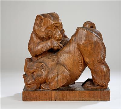Franz Barwig der Jüngere (Wien, 1903-1985), zwei "sich lausende Affen" - Kleinode des Jugendstils & Angewandte Kunst des 20. Jahrhunderts
