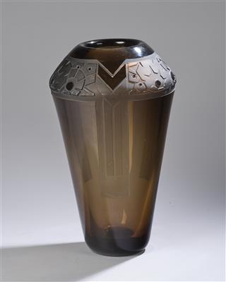 Hohe Vase mit geometrischem Dekor, Muller, Frères, Lunéville, um 1925/30 - Jugendstil e arte applicata del XX secolo