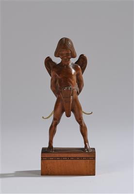 Holzskuptur: Amor mit vergoldetem Bogen und Köcher mit Pfeilen, um 1930 - Jugendstil and 20th Century Arts and Crafts