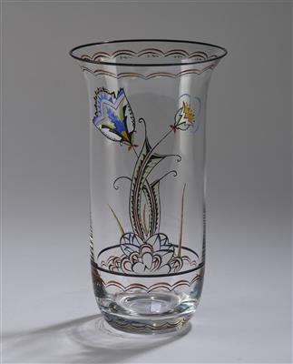 Vase mit emaillierten stilisierten floralen Motiven, Haidaer Raffinerie, Form und Dekor: um 1915 - Jugendstil e arte applicata del XX secolo