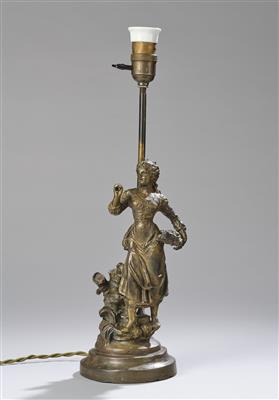 Tischlampe mit einer Frauenfigur aus Bronze, nach einem Entwurf von Louis und Francois Moreau, um 1900, spätere Ausführung - Jugendstil e arte applicata del XX secolo