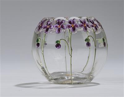 Vase mit emaillierten Veilchen, Tschernich  &  Co., Karlsbad, um 1900/20 - Jugendstil e arte applicata del XX secolo