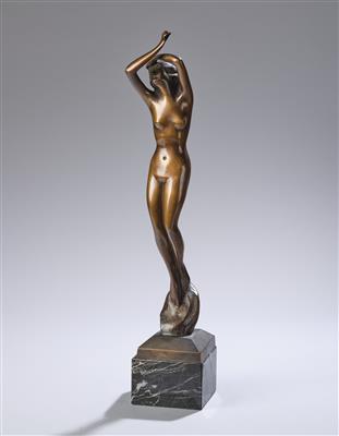 Weiblicher Bronzeakt mit erhobenen Armen, nach A. Rodin - Secese a umění 20. století