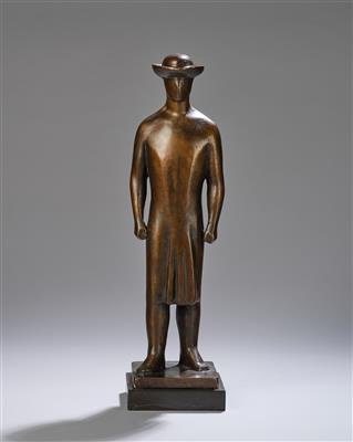 G. Nagy, Bronzefigur eines stehenden Mannes mit Hut, um 1920/30 - Jugendstil e arte applicata del XX secolo