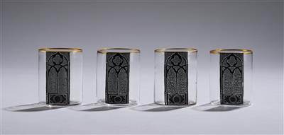 Vier Gläser mit Bronzitdekor - Kleinode des Jugendstils und angewandte Kunst des 20. Jahrhunderts
