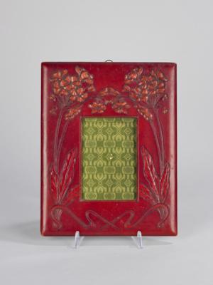 Fotorahmen aus Leder mit geprägtem Schlüsselblumendekor, Firma D. Schultze, Düsseldorf, um 1900/10 - Jugendstil e arte applicata del XX secolo