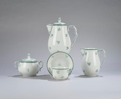 A five-piece coffee service, form by Michael Powolny, form no. 2, designed in around 1925/26, decorated with printing technique by Otto Prutscher, no. 5327 (scattered flowers), executed by Vienna Porcelain Factory Augarten, c. 1934 - Jugendstil and 20th Century Arts and Crafts
