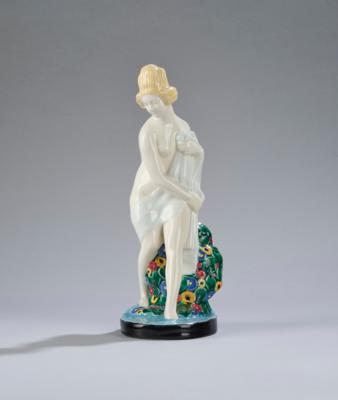 Ida Schwetz-Lehmann (1883-1971), a girl bathing, model number 879, designed in around 1912/13, executed by Gmundner Keramik, Gmunden, 1923-32 - Jugendstil and 20th Century Arts and Crafts