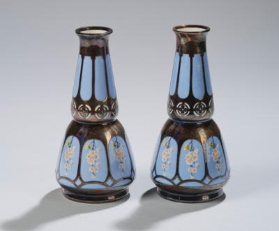 Josef Vinecky (1882-1949), a pair of vases with silver-plated overlay and cherry blossom decor, model number U 3009, Schwarzburger Werkstätten, Volkstedt, designed in around 1910 - Secese a umění 20. století