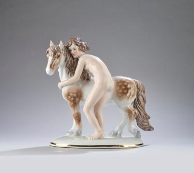 Max Fritz (1873-1948), a nude girl with a pony, designed in around 1930, executed by Porzellanmanufaktur Philipp Rosenthal & Co., Selb Bavaria, by c. 1945 - Secese a umění 20. století