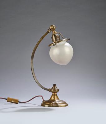 A brass table lamp with Bohemian parasol made of milky white opalescent glass, c. 1900 - Secese a umění 20. století
