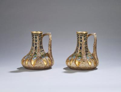 Paul Dachsel, a pair handled vases with stylised trees, model number 9485, designed in around 1911, executed by Ernst Wahliss, Turn-Teplitz, Bohemia - Jugendstil e arte applicata del XX secolo