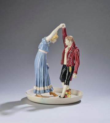 A bowl with dancing couple, Wiener Kunstkeramische Werkstätte (WKKW), model 466, c. 1912 - Jugendstil e arte applicata del XX secolo