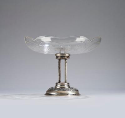 A silver centrepiece with cone decor and a clear glass liner with cut floral decor, very probably Samuel Haber, Vienna, c. 1900/15 - Secese a umění 20. století