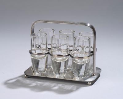 An Art Deco liqueur set in a silver-plated frame, c. 1920/35 - Jugendstil and 20th Century Arts and Crafts