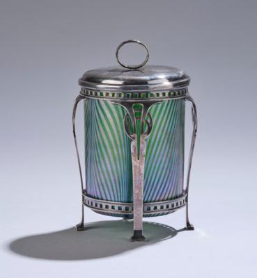 An ice container with cover by Krupp Berndorf Metallwarenfabrik, with a glass liner by Johann Lötz Witwe, Klostermühle, c. 1900 - Jugendstil e arte applicata del XX secolo