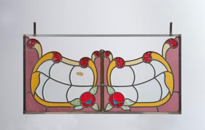 A polychrome leadlight glass window with stylised floral motifs, c. 1900/1920 - Jugendstil and 20th Century Arts and Crafts