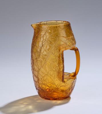 A handled jug in honey coloured frosted glass, in the manner of Koloman Moser, Johann Lötz Witwe, Klostermühle, c. 1905 - Secese a umění 20. století
