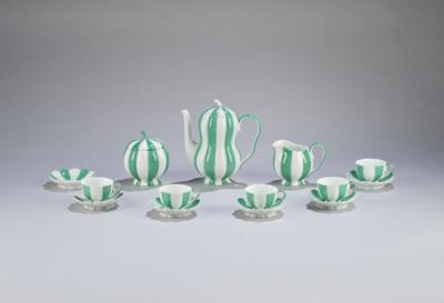 Josef Hoffmann, a 14-piece mocha service in melon shape, designed in 1929, executed by Vienna Porcelain Factory Augarten, before WWII - Secese a umění 20. století
