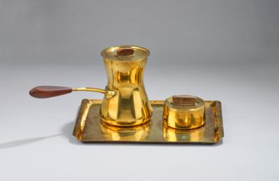 Karl Hagenauer, a mocha pot with extended handle and a sugar bowl, Werkstätten Hagenauer, Vienna, and a rectangular tray - Jugendstil e arte applicata del XX secolo