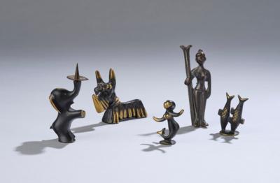 A mixed lot of five brass miniatures, partly Walter Bosse for Herta Baller, Vienna, c. 1950 - Secese a umění 20. století